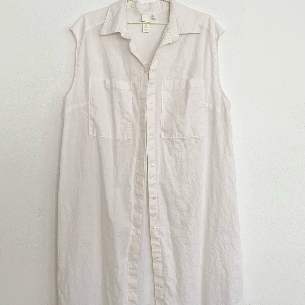 H&M Linen Blend Sleeveless Shirtdress White Size XL